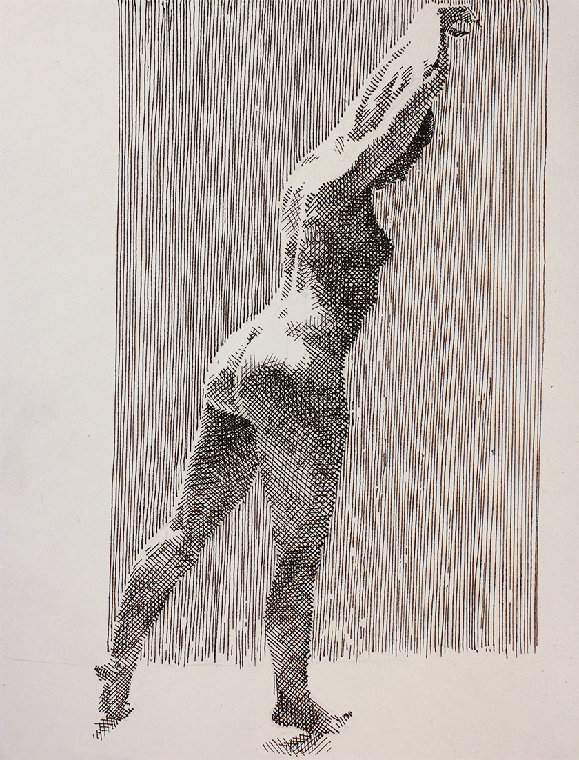 Figure drawing with vertical hatching technique, drawn with Platinum PTL-5000a